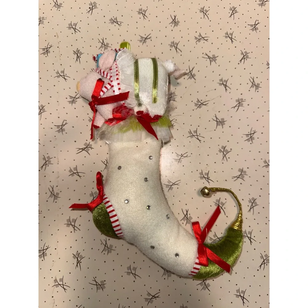 Patience Brewster‎ Christmas Stocking  Plush Pig Rhinestones Green Velvet